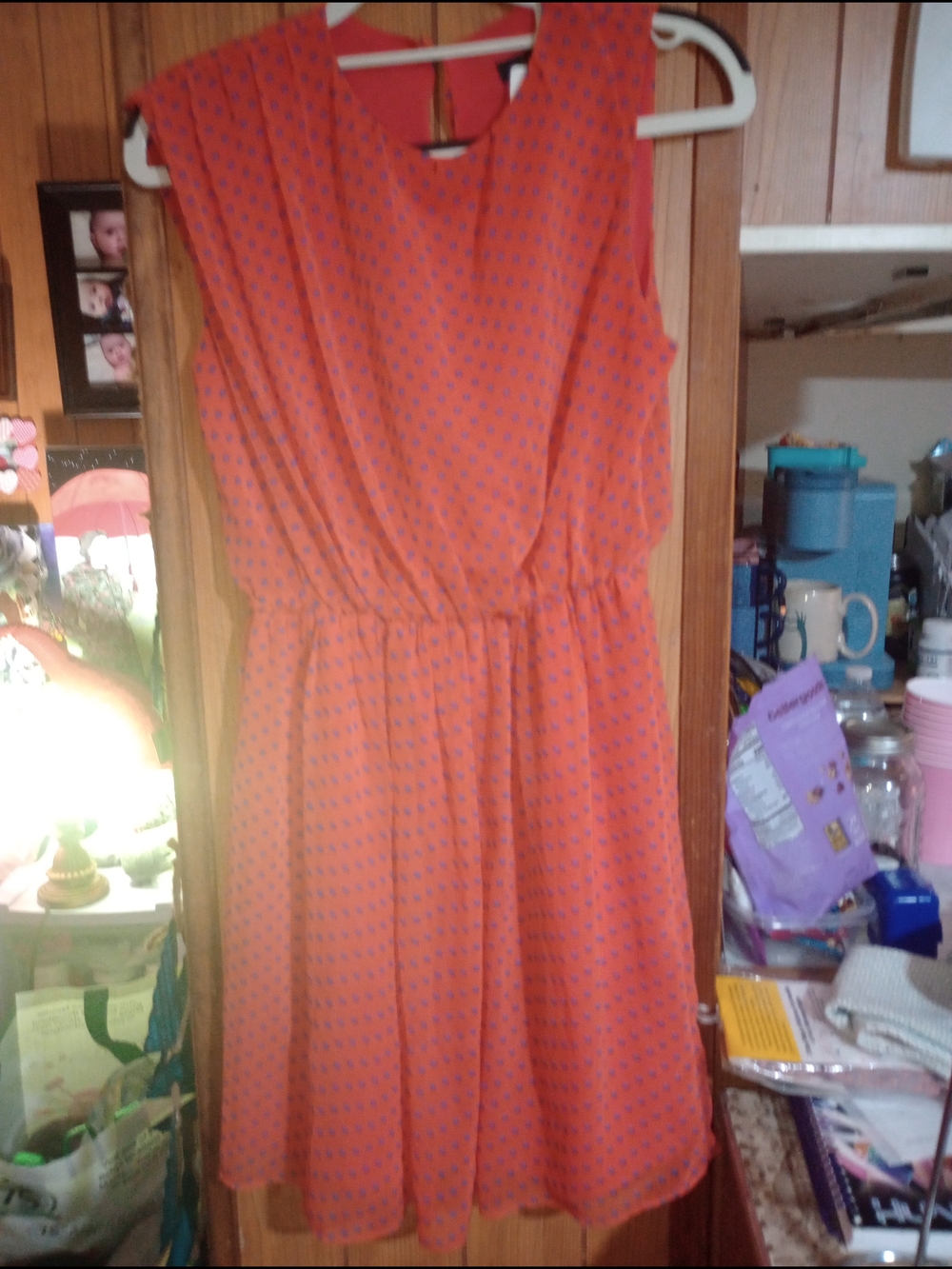 THML Coral Dress with Navy Polka Dots